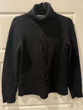 Brooks Brother 100% Cashmere Black Cable-Knit Turtleneck Sweater - Women Medium